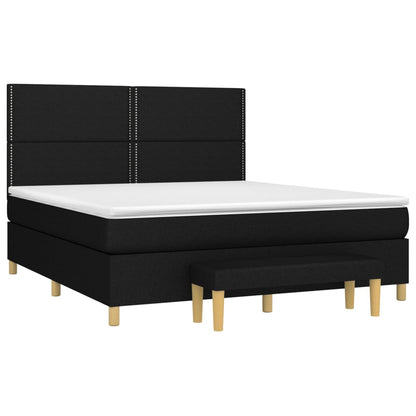 Boxspring Met Matras Stof Zwart 180 x 200 cm Effen met spijkers