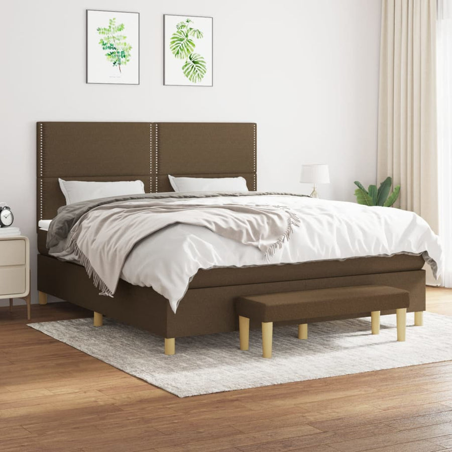 Boxspring Met Matras Stof 180 x 200 cm Donkerbruin
