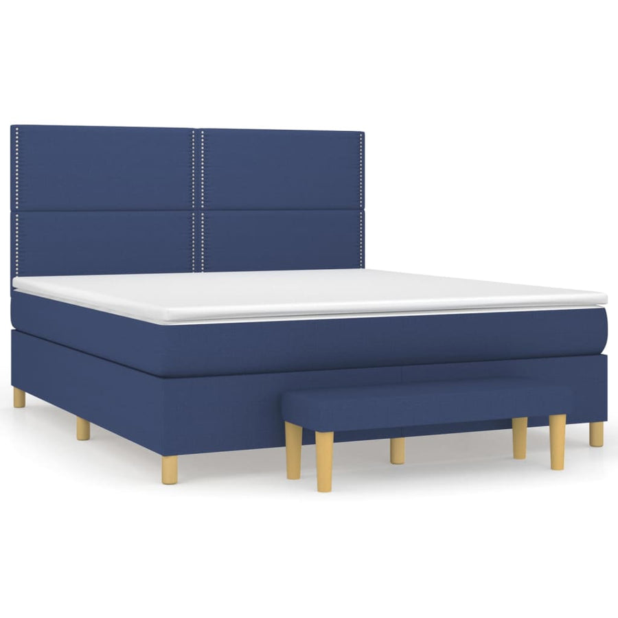 Boxspring Met Matras Stof Blauw 180 x 200 cm Effen met spijkers