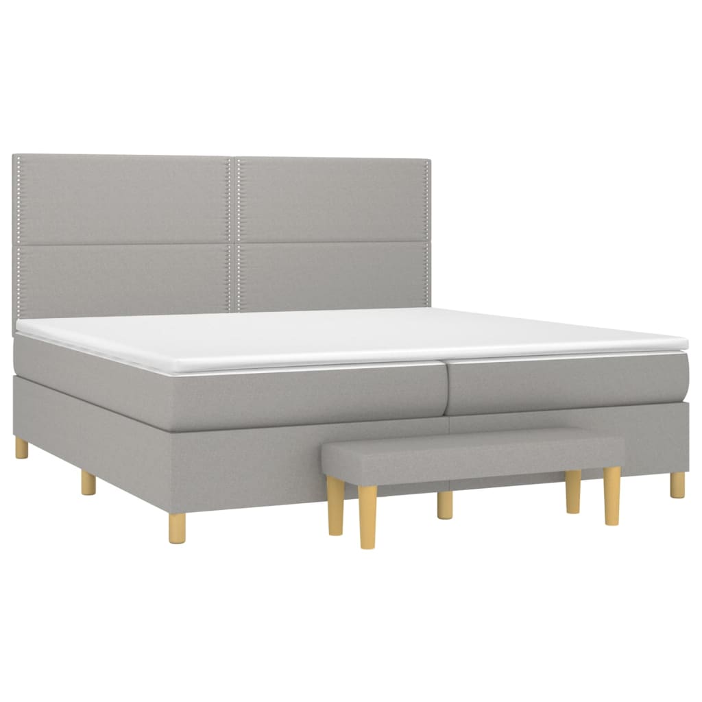 Boxspring Met Matras Stof Lichtgrijs 200 x 200 cm Effen met spijkers