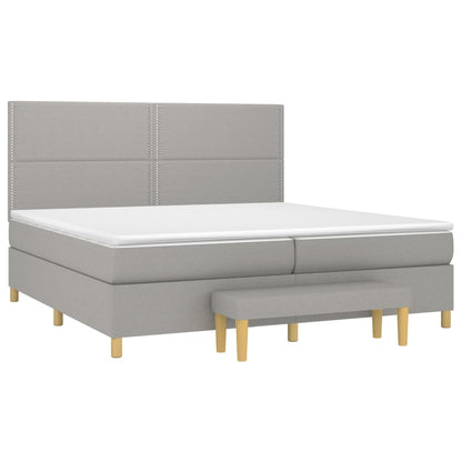 Boxspring Met Matras Stof Lichtgrijs 200 x 200 cm Effen met spijkers