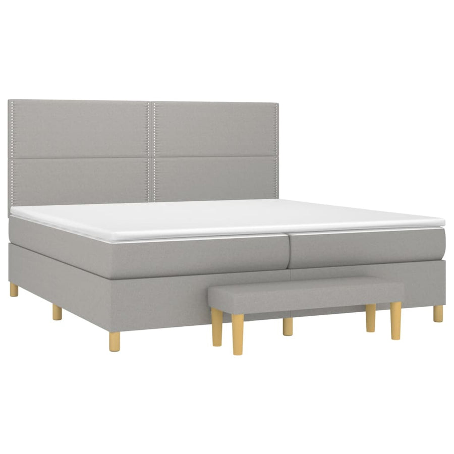 Boxspring Met Matras Stof Lichtgrijs 200 x 200 cm Effen met spijkers