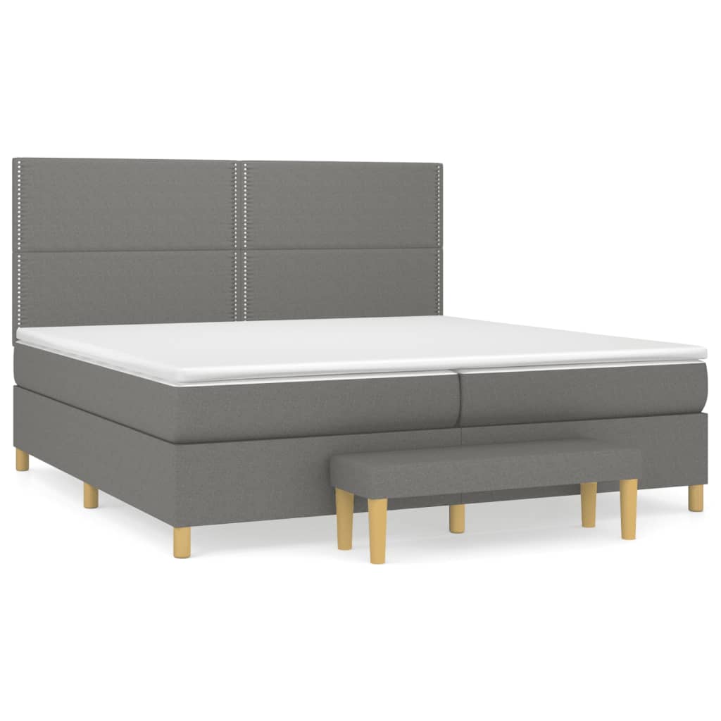 Boxspring Met Matras Stof Donkergrijs 200 x 200 cm Effen met spijkers