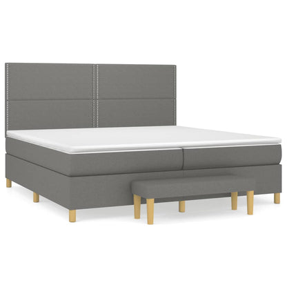 Boxspring Met Matras Stof Donkergrijs 200 x 200 cm Effen met spijkers