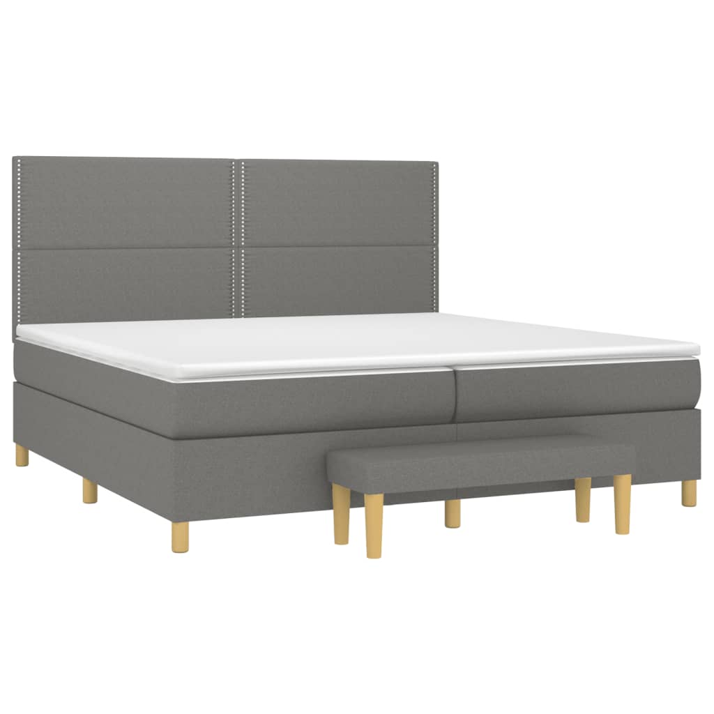 Boxspring Met Matras Stof Donkergrijs 200 x 200 cm Effen met spijkers