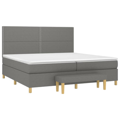 Boxspring Met Matras Stof Donkergrijs 200 x 200 cm Effen met spijkers