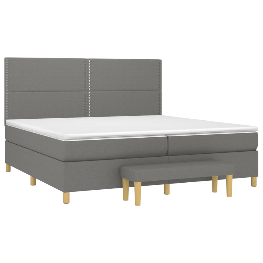 Boxspring Met Matras Stof Donkergrijs 200 x 200 cm Effen met spijkers