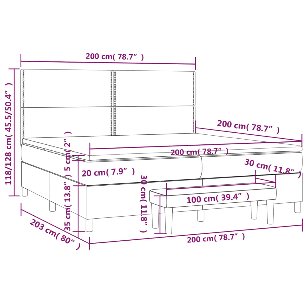 Boxspring met matras stof donkerbruin 200x200 cm 200 x 200 cm Effen met spijkers