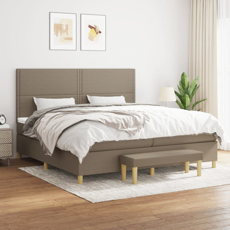 Boxspring Met Matras Stof Taupe 200 x 200 cm Effen met spijkers