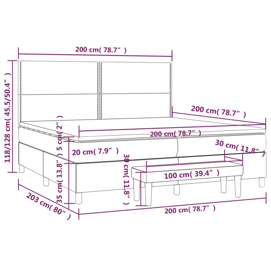 Boxspring Met Matras Stof Blauw 200 x 200 cm Effen met spijkers