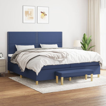 Boxspring Met Matras Stof Blauw 200 x 200 cm Effen met spijkers