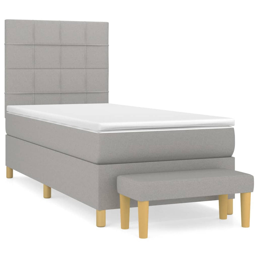 Boxspring Met Matras Stof Lichtgrijs 80 x 200 cm Blok met vierkanten