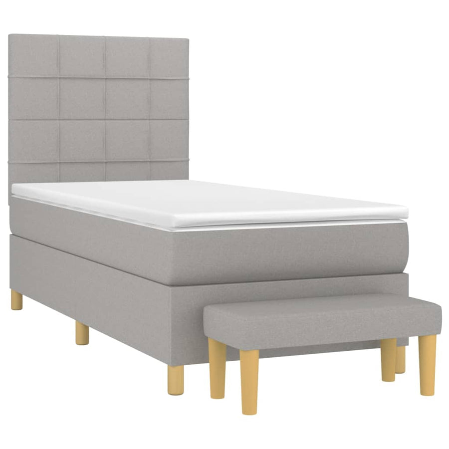Boxspring Met Matras Stof Lichtgrijs 80 x 200 cm Blok met vierkanten