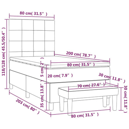 Boxspring Met Matras Stof Donkergrijs 80 x 200 cm Blok met vierkanten