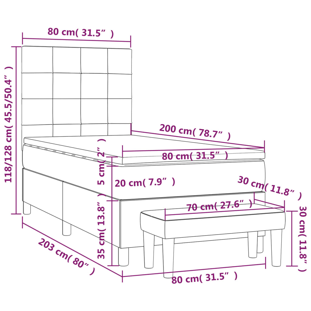 Boxspring Met Matras Stof Zwart 80 x 200 cm Blok met vierkanten