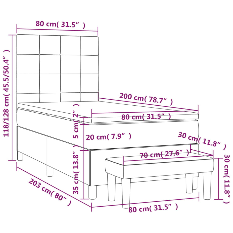Boxspring Met Matras Stof Zwart 80 x 200 cm Blok met vierkanten