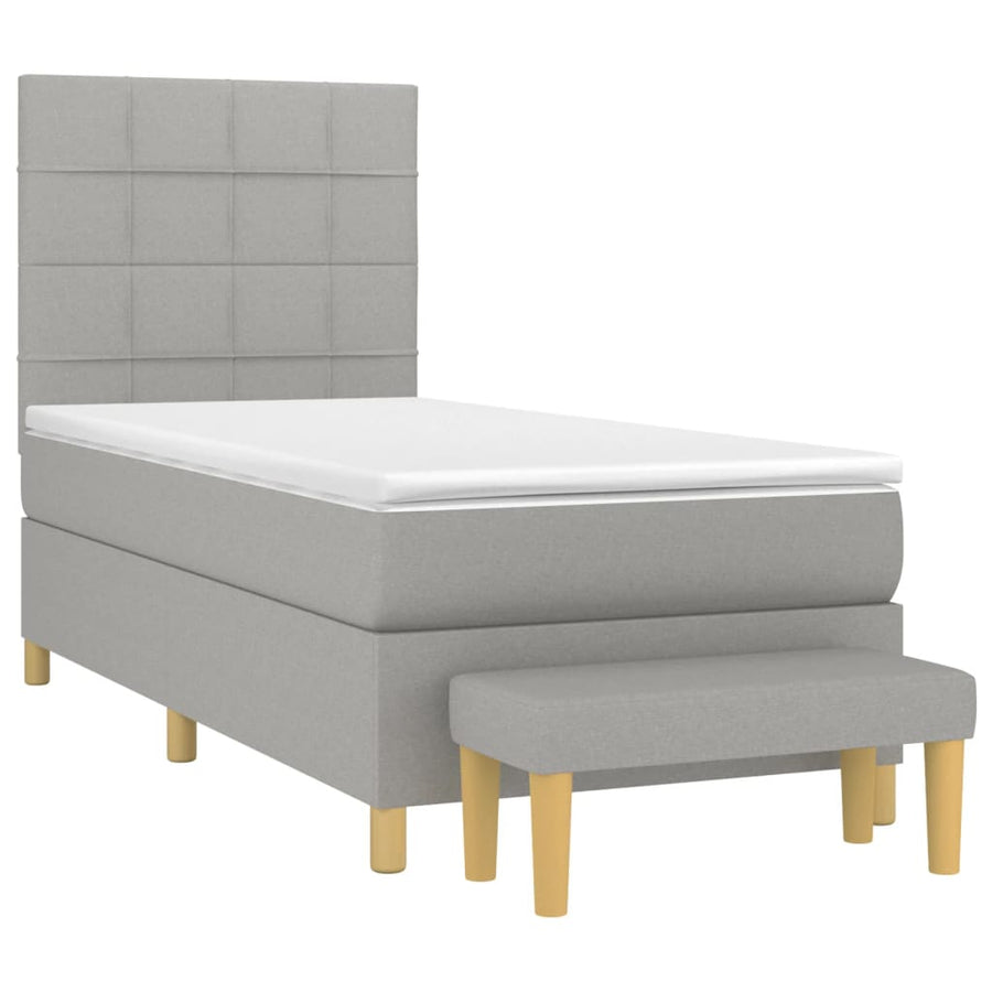 Boxspring Met Matras Stof Lichtgrijs 90 x 190 cm Blok met vierkanten