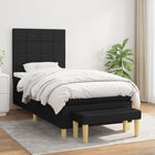 Boxspring Met Matras Stof Zwart 90 x 190 cm Blok met vierkanten