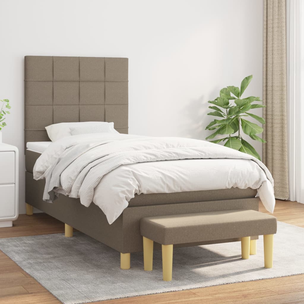 Boxspring Met Matras Stof Taupe 90 x 190 cm Blok met vierkanten