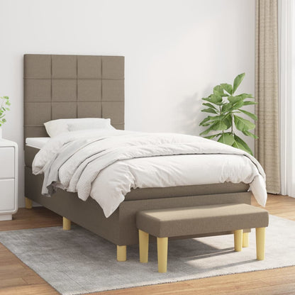 Boxspring Met Matras Stof Taupe 90 x 190 cm Blok met vierkanten
