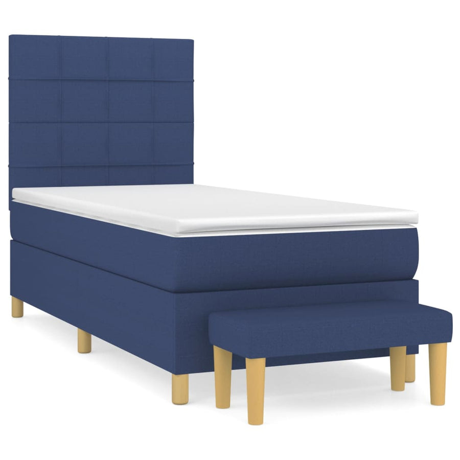 Boxspring Met Matras Stof Blauw 90 x 190 cm Blok met vierkanten