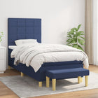 Boxspring Met Matras Stof Blauw 90 x 200 cm Blok met vierkanten