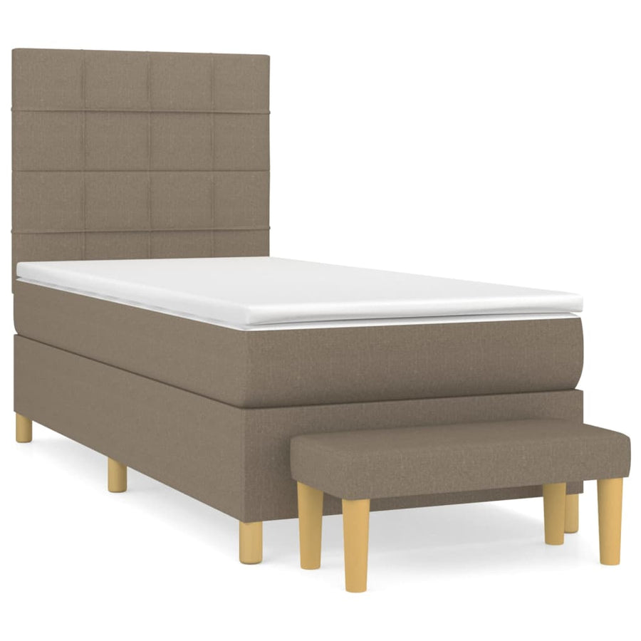 Boxspring Met Matras Stof Taupe 100 x 200 cm Blok met vierkanten