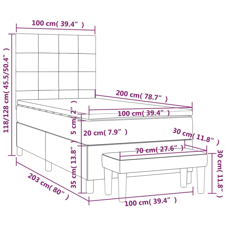 Boxspring Met Matras Stof Taupe 100 x 200 cm Blok met vierkanten