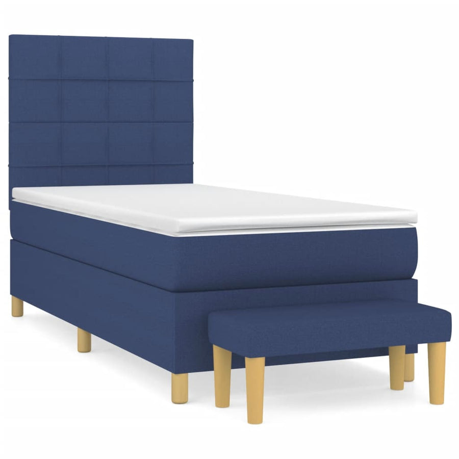 Boxspring Met Matras Stof Blauw 100 x 200 cm Blok met vierkanten