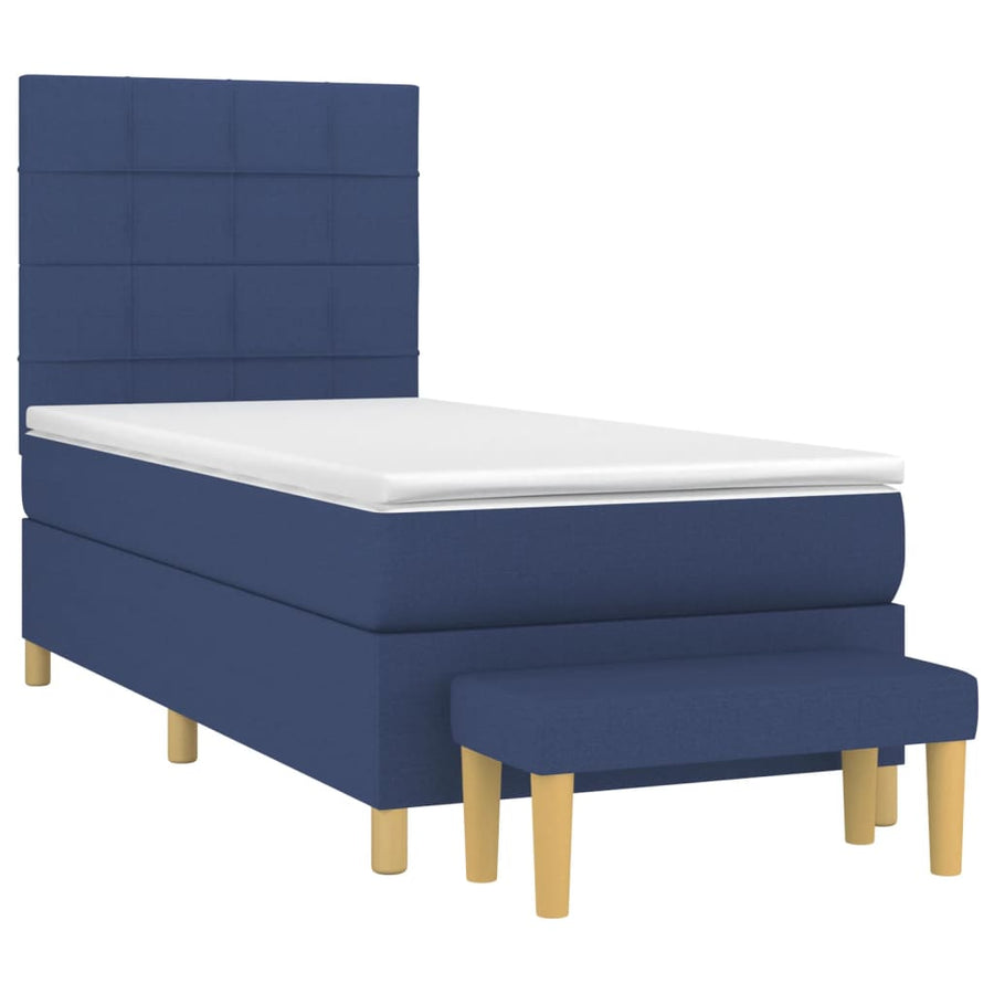 Boxspring Met Matras Stof Blauw 100 x 200 cm Blok met vierkanten