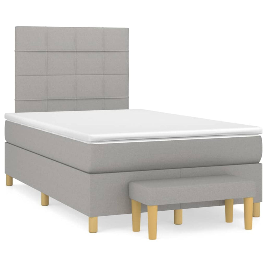 Boxspring Met Matras Stof Lichtgrijs 120 x 200 cm Blok met vierkanten