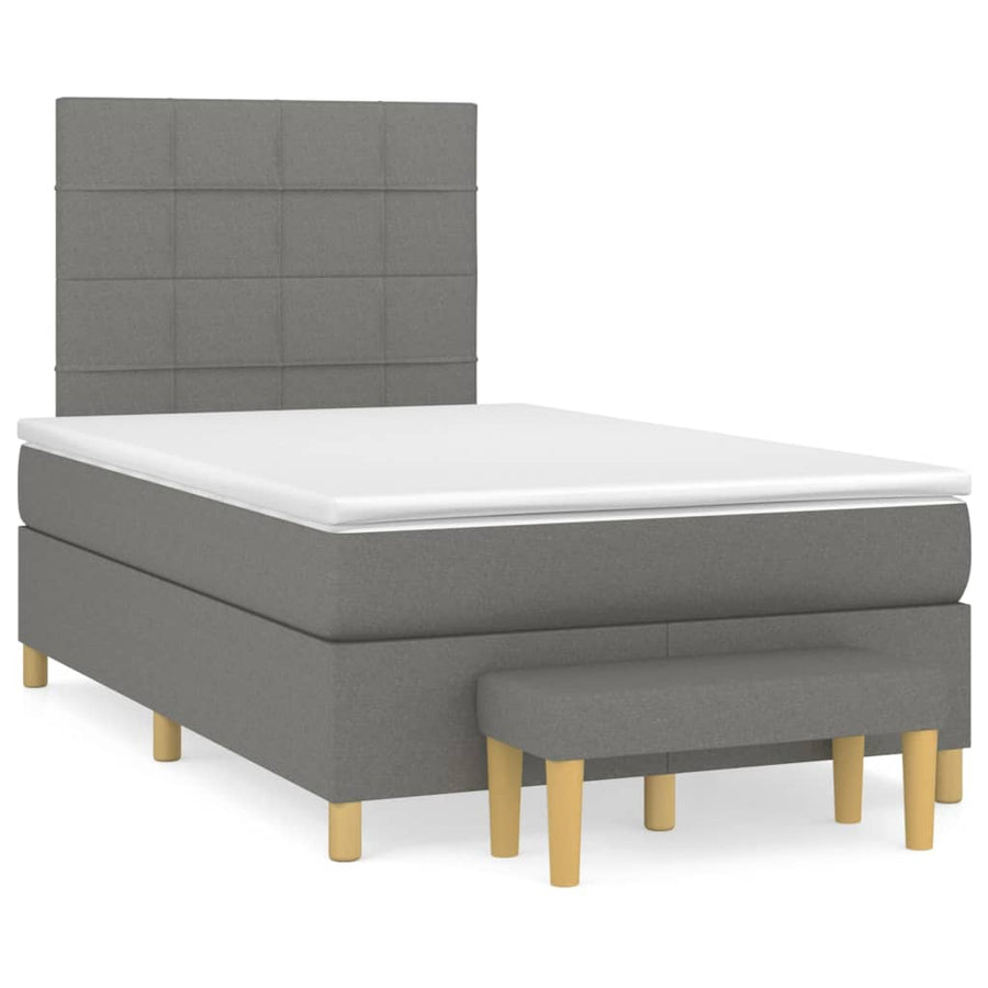 Boxspring Met Matras Stof Donkergrijs 120 x 200 cm Blok met vierkanten