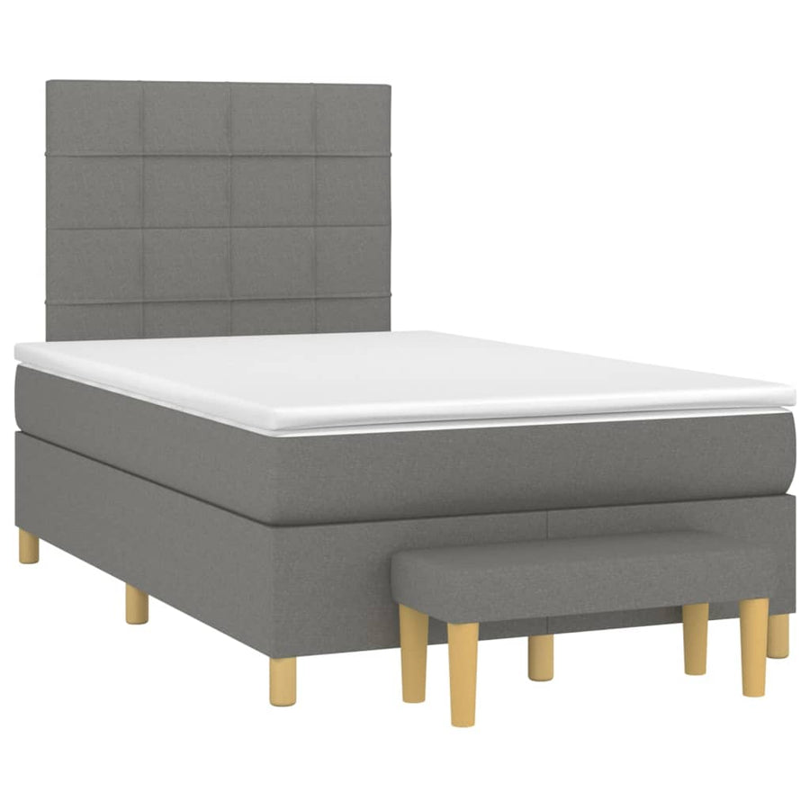 Boxspring Met Matras Stof Donkergrijs 120 x 200 cm Blok met vierkanten