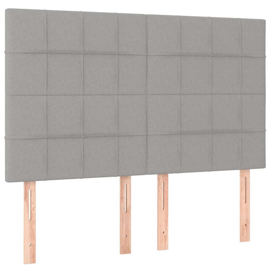 Boxspring Met Matras Stof Lichtgrijs 140 x 190 cm Blok met vierkanten
