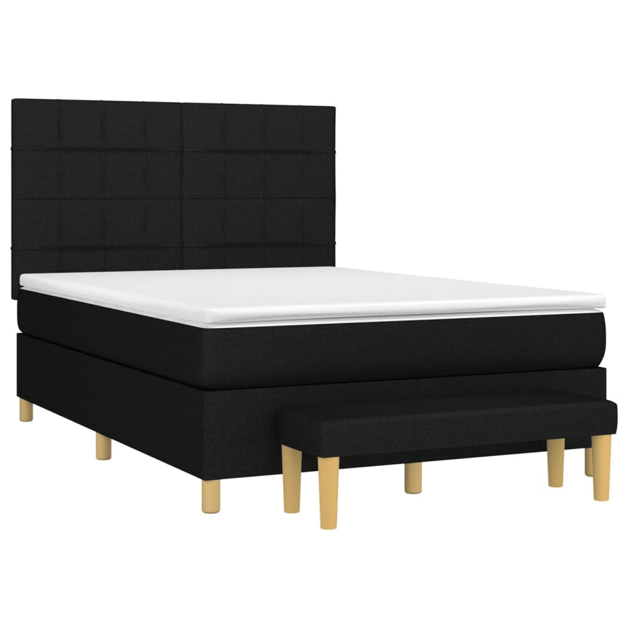 Boxspring Met Matras Stof Zwart 140 x 190 cm Blok met vierkanten