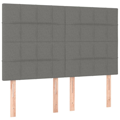 Boxspring Met Matras Stof Donkergrijs 140 x 200 cm Blok met vierkanten