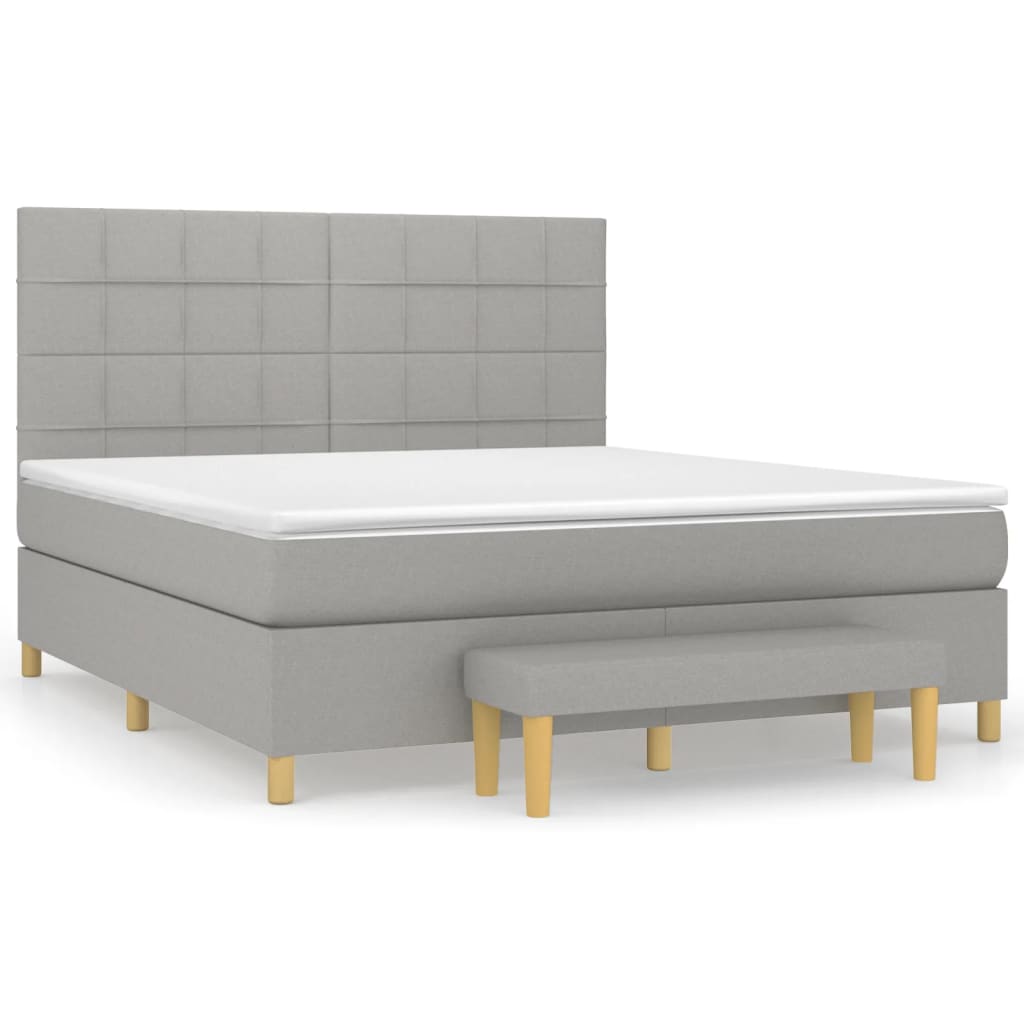 Boxspring Met Matras Stof Lichtgrijs 160 x 200 cm Blok met vierkanten