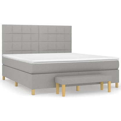 Boxspring Met Matras Stof Lichtgrijs 160 x 200 cm Blok met vierkanten