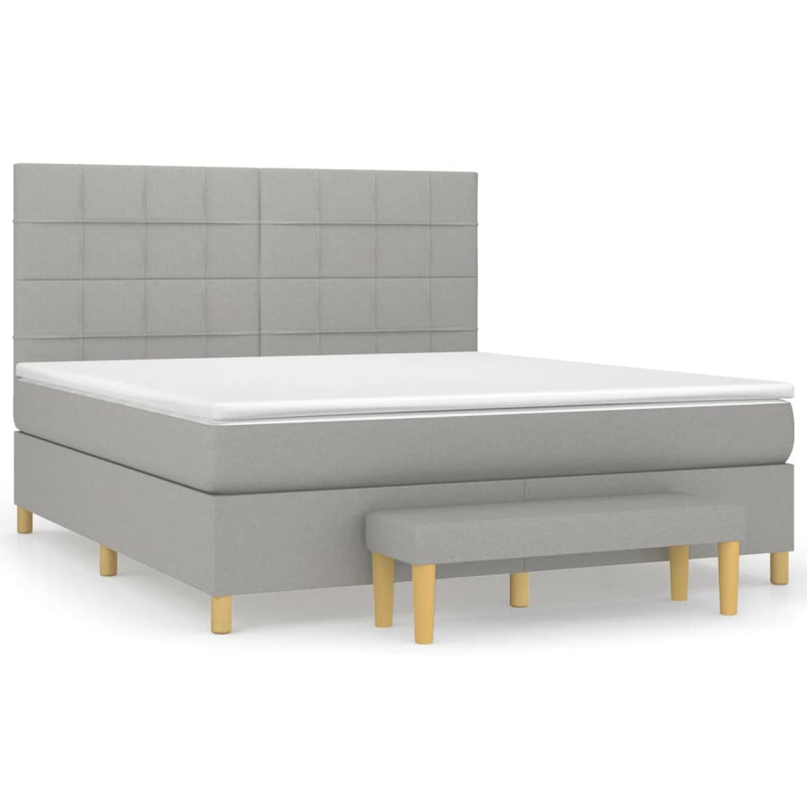 Boxspring Met Matras Stof Lichtgrijs 160 x 200 cm Blok met vierkanten