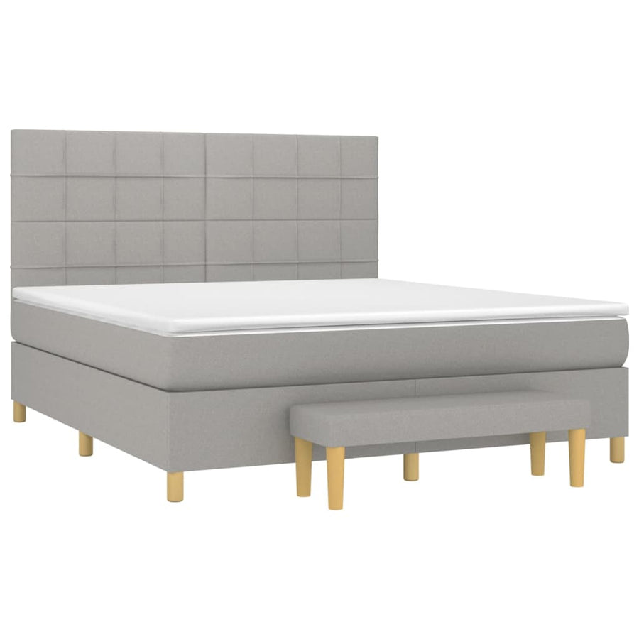 Boxspring Met Matras Stof Lichtgrijs 160 x 200 cm Blok met vierkanten