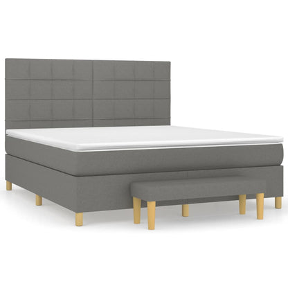 Boxspring Met Matras Stof Donkergrijs 160 x 200 cm Blok met vierkanten