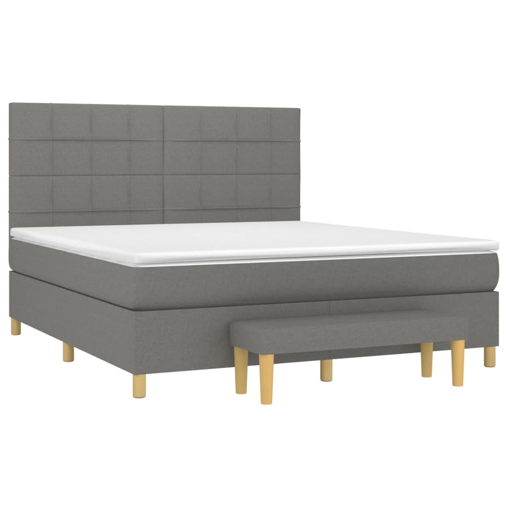 Boxspring Met Matras Stof Donkergrijs 160 x 200 cm Blok met vierkanten