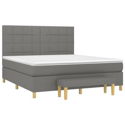 Boxspring Met Matras Stof Donkergrijs 160 x 200 cm Blok met vierkanten