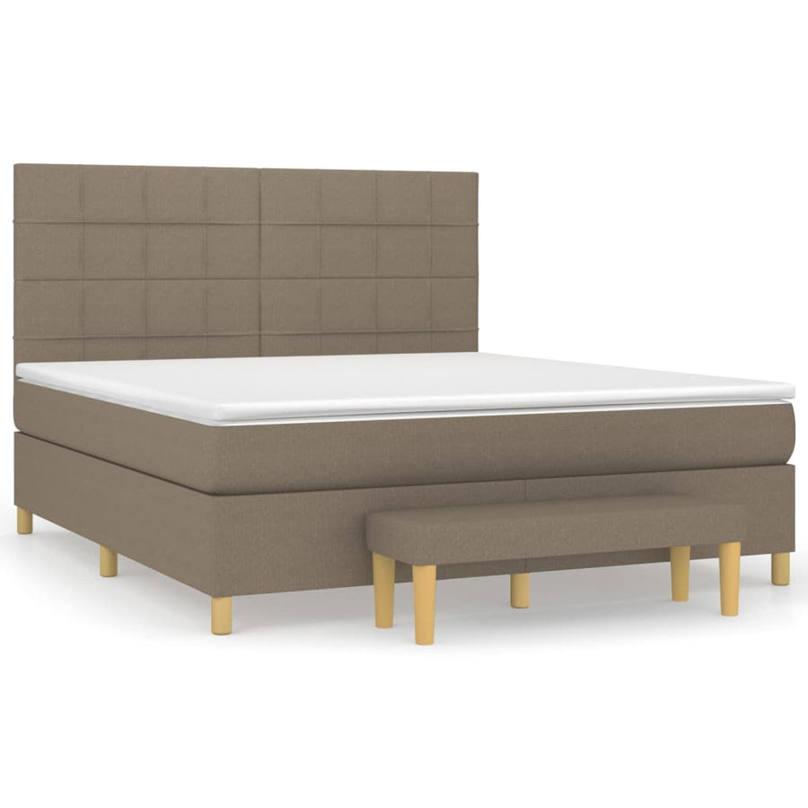 Boxspring Met Matras Stof Taupe 160X200 Cm Taupe 160 x 200 cm Blok met vierkanten