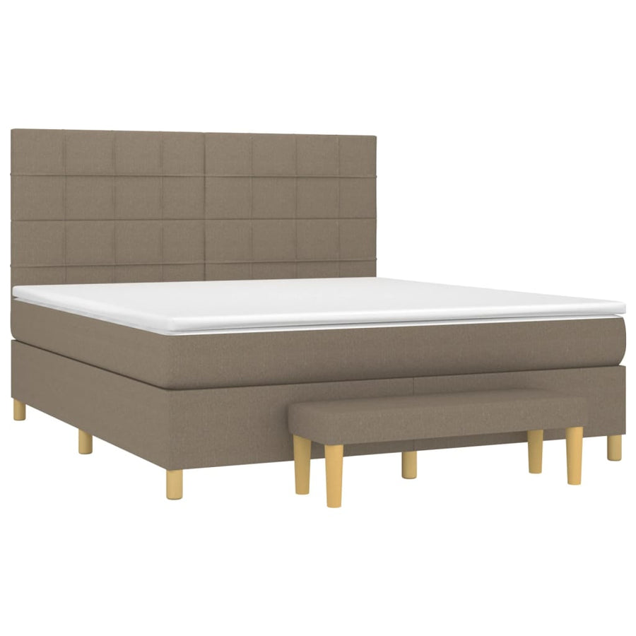 Boxspring Met Matras Stof Taupe 160X200 Cm Taupe 160 x 200 cm Blok met vierkanten