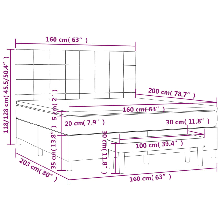 Boxspring Met Matras Stof Taupe 160X200 Cm Taupe 160 x 200 cm Blok met vierkanten