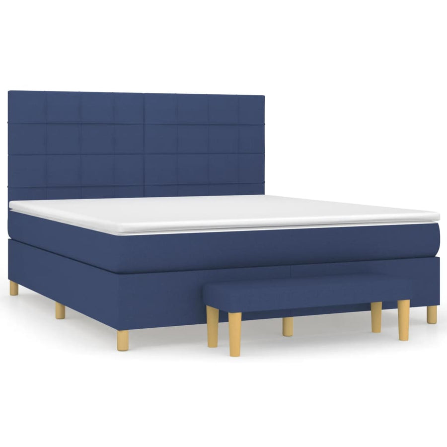 Boxspring Met Matras Stof Blauw 160 x 200 cm Blok met vierkanten