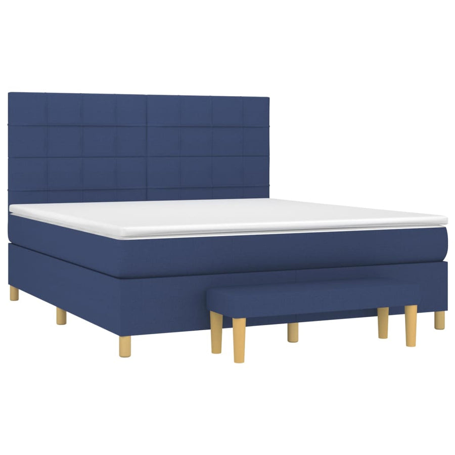 Boxspring Met Matras Stof Blauw 160 x 200 cm Blok met vierkanten