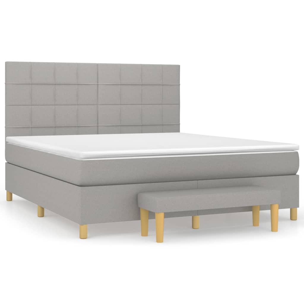 Boxspring Met Matras Stof Lichtgrijs 180 x 200 cm Blok met vierkanten