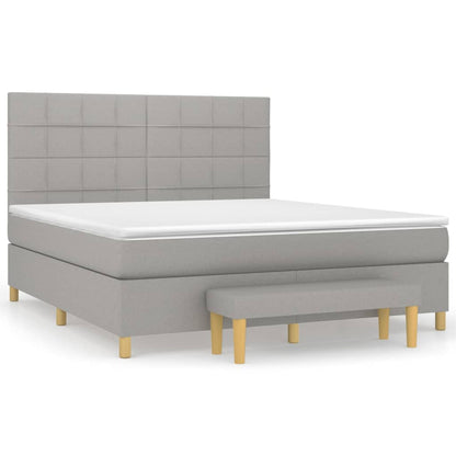 Boxspring Met Matras Stof Lichtgrijs 180 x 200 cm Blok met vierkanten